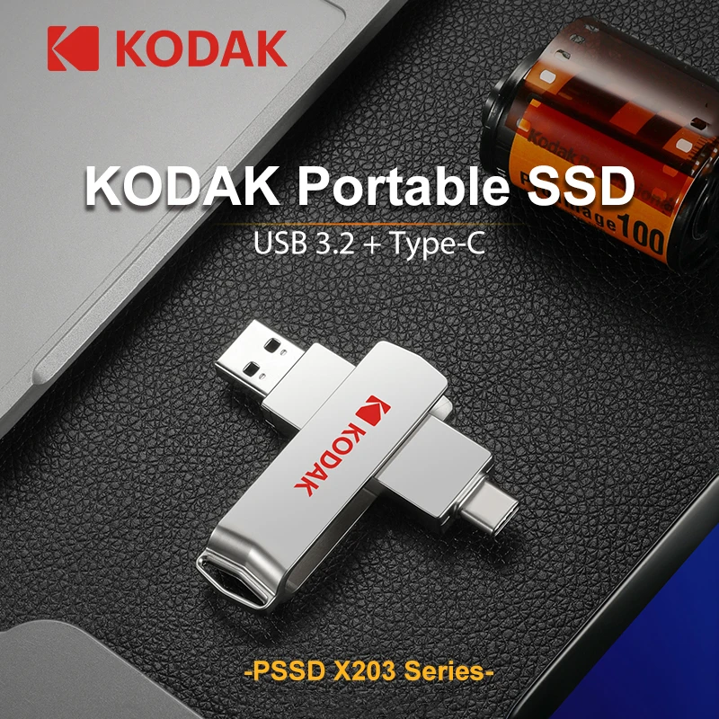 KODAK X203 USB3.2 Mini Metal PSSD 1TB 2 in 1 External Solid State Drive 128GB  256GB 512GB For Laptops Desktops PS5 XBOX PS4