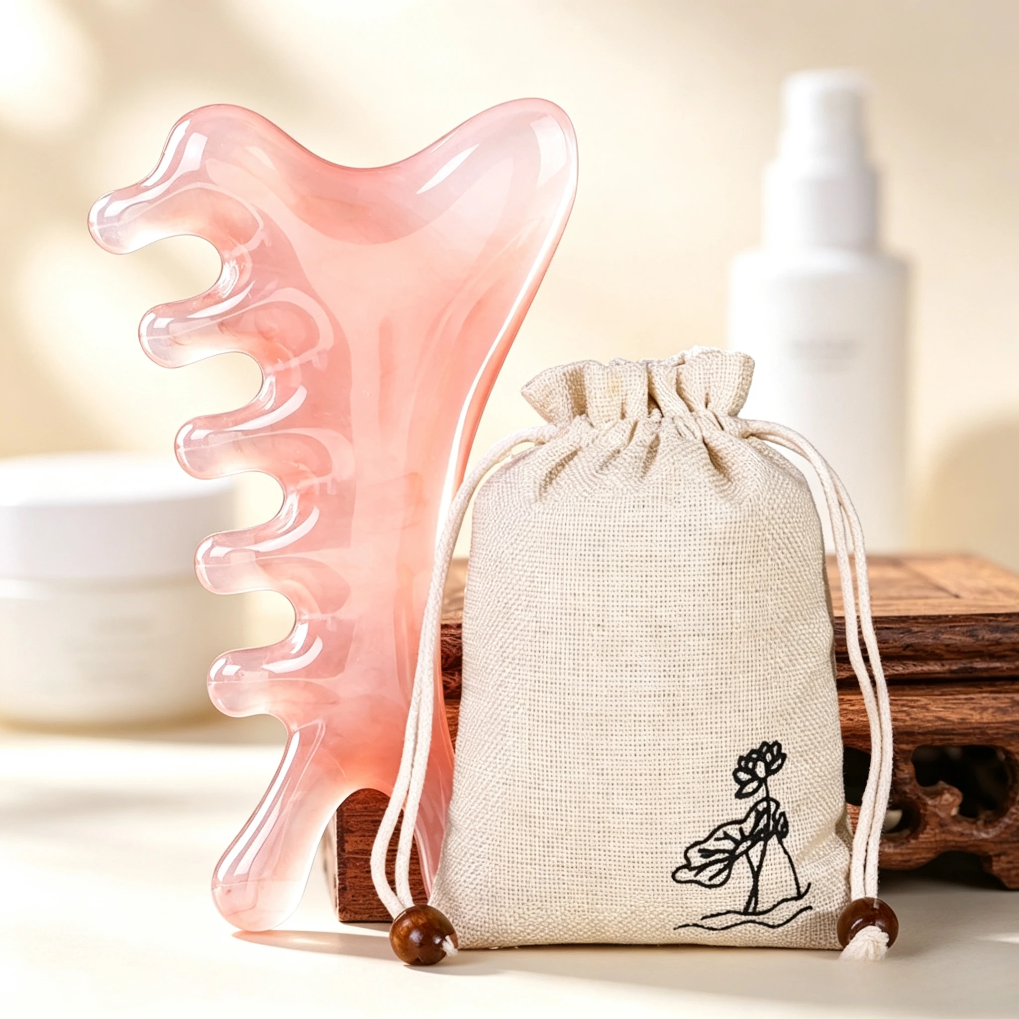 Resin Dolphin Gua Sha Comb, 5-Tooth Multi Functional Scalp Massager Tool with Linen Pouch for Lymphatic Drainage