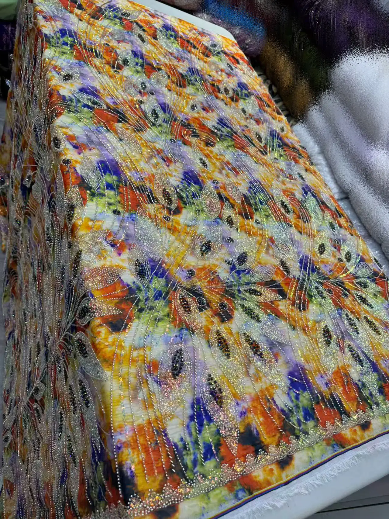 

Luxurious Nigerian Brocade Jacquard Lace Fabric 2026 High Quality Sequins Beaded Embroidery French Lace Fabric For Wedding Dress