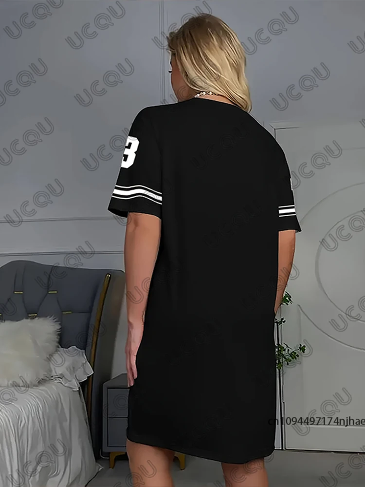 2025 verão novo preto desfrutar liberdade 23 impresso feminino manga curta camiseta vestido hawaii férias casual esportes moda vestido