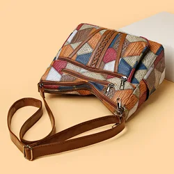 Vintage PU skórzana torba na ramię o dużej pojemności kobieca patchworkowa torebka moda na co dzień luksusowy projektant Patchwork Crossbody Pack