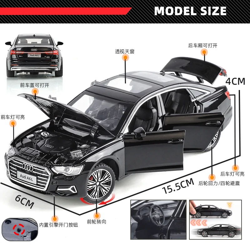 1:32 audi a6l carro de luxo alta simulação liga modelo carro diecast metal som luz puxar para trás coleção crianças brinquedos presentes
