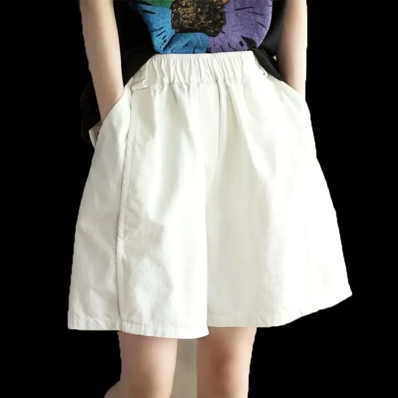2025 여성 캐주얼 하이 웨이스트 루즈 코튼 린넨 반바지(포켓 포함) - 솔리드 컬러 통기성 자른 여름 반바지 G150