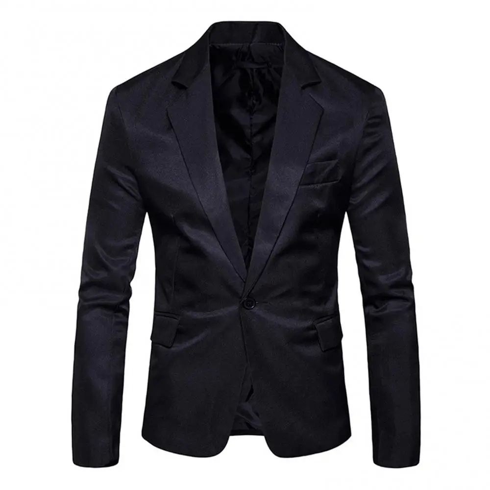 Pockets Solid Color Lapel Collar Business Blazer Autumn Men Coat Blazer Button Decor Business Blazer