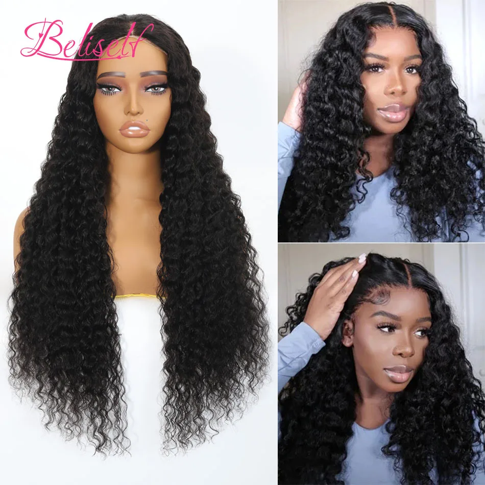 Glueless Wig Human Hair Deep Wave Frontal Wig 5x5 HD Lace Closure Wig Preplucked Glueless Human Hair Wig Ready to Wear Beliself