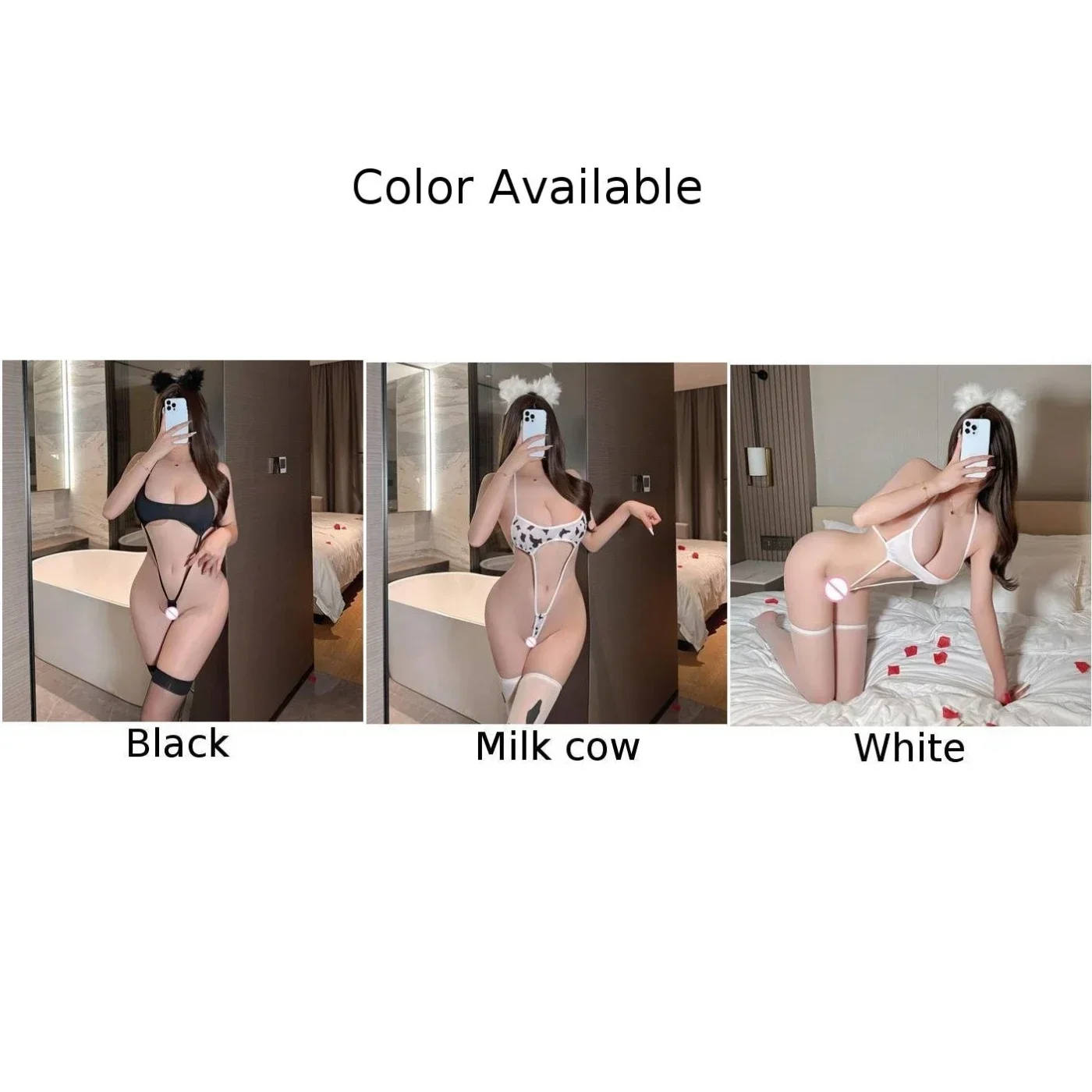 Sexy Lingerie Female Jumpsuit Cow Cute Temptation Uniform Bikini Roleplay Erotic Bodysuit Crotchless Underwear