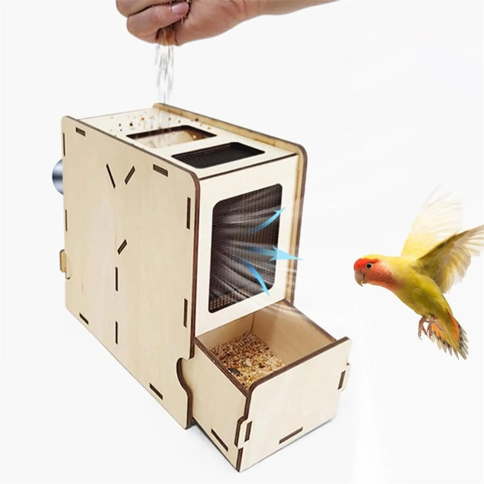 Bird Food Blowing Machine Wind Sheller DIY Wooden Assembly Box for Backyard Grain Blown Shell Machine Grain Cleaning Thrower