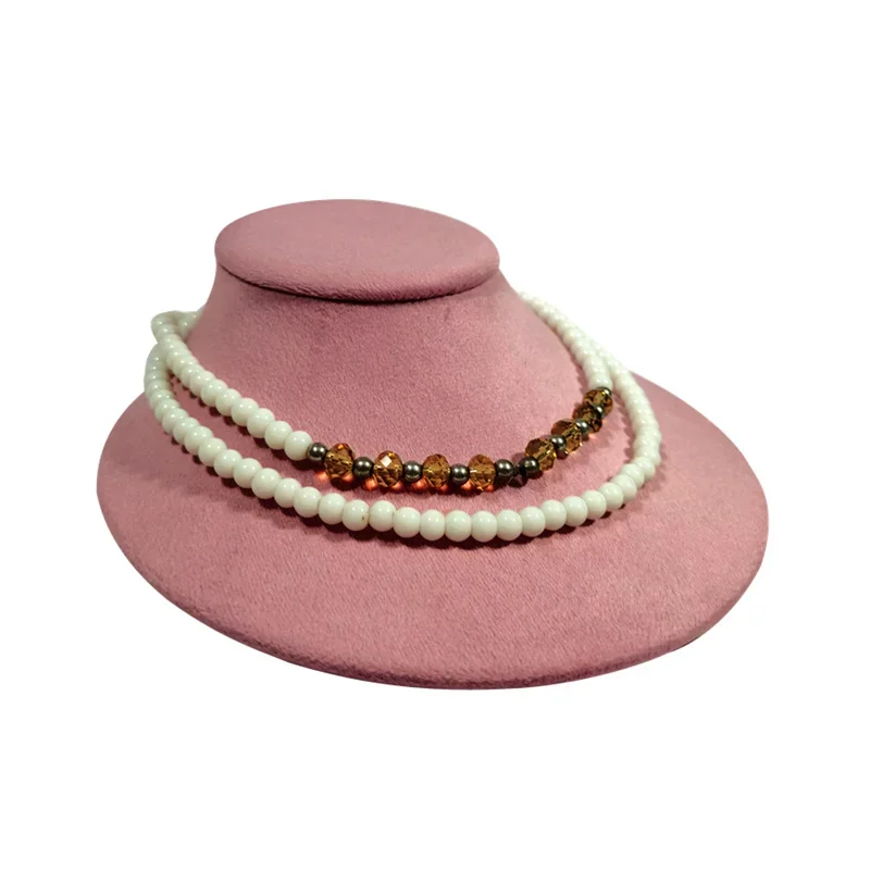 Pink Velvet Necklace Jewelry Portrait Neck Display Stand Fashion Pearl Necklaces Show Holder Jewellery Store Counter Organizer