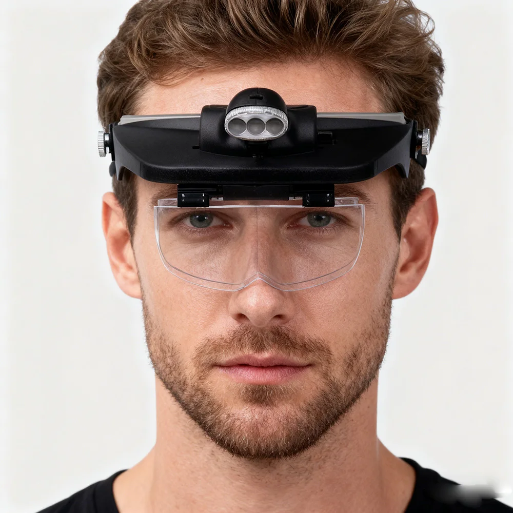 6X Headband Magnifying Glasses with LED Light Head Loupe Eye Glasses for Watch Repair Reading Welding Soldering Magnifier