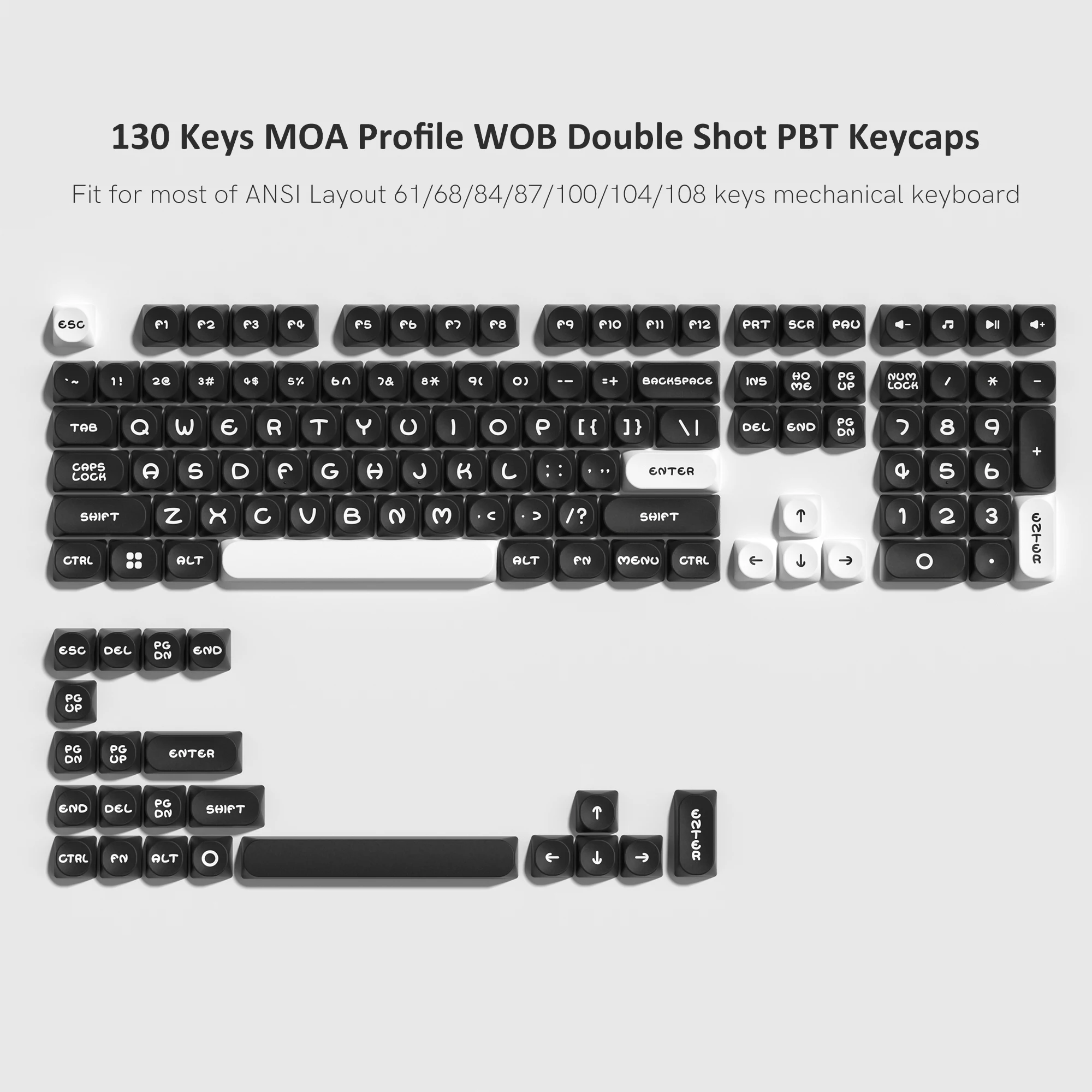 

BOW WOB Custom Keyboard Keycaps 130 Keys MOA Profile Double Shot PBT Keycaps for Cherry MX Switches Mechanical Gaming Keyboard