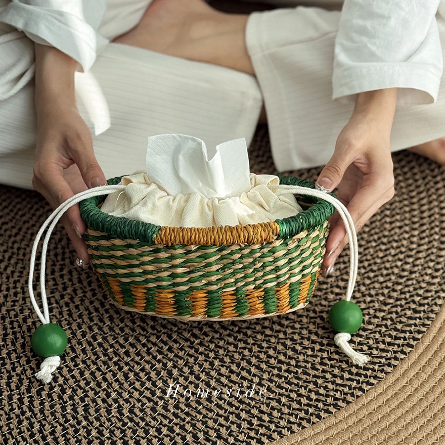 

Straw cute paper bag, natural seaweed woven color desktop paper pump storage basket