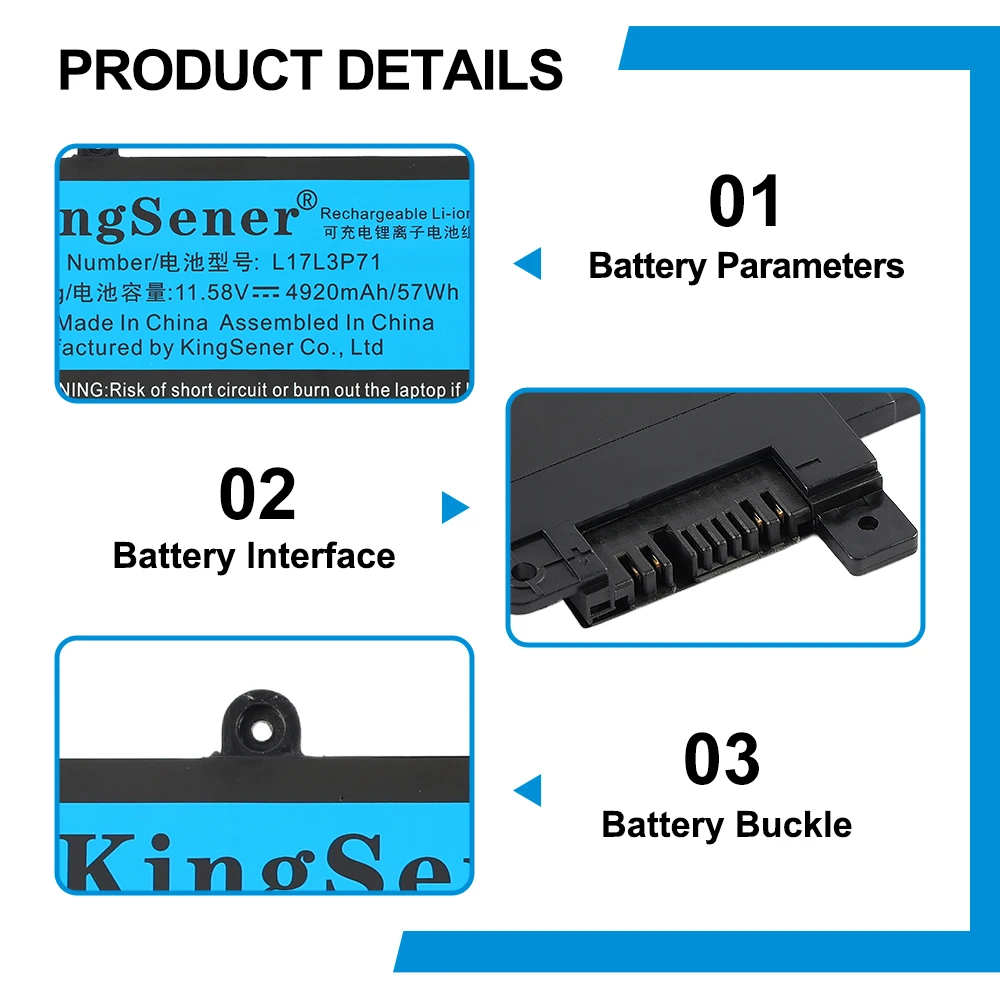 Bateria do laptopa KingSener L17L3P71 do Lenovo ThinkPad T480S Series 01AV478 SB10K97620 01AV479 01AV480 L17M3P71 L17S3P71 57WH — zdjęcie produktu 5