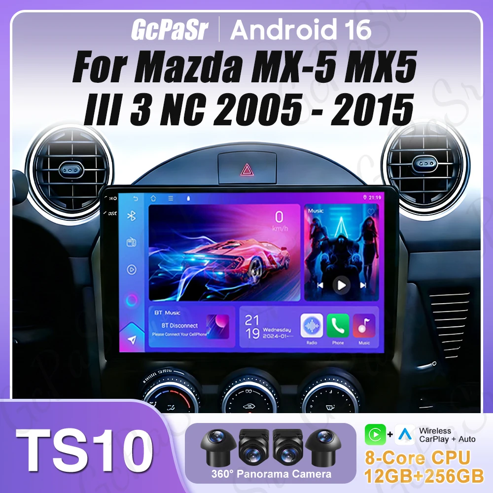 

Android Auto Carplay For Mazda MX-5 MX5 MX 5 NC 2005-2015 Display GPS Navigation Video Car Radio DVD Autoradio 2k Screen 5G Wifi