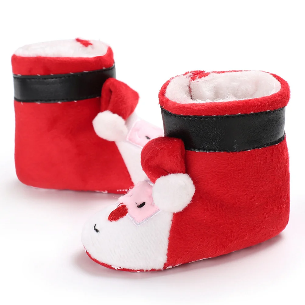 Infants Santa Claus Shape Shoes Plush High Wrap Warm Bottom Boots Christmas Cotton Winter Shoes Baby Boots for Children 0-12 Mon