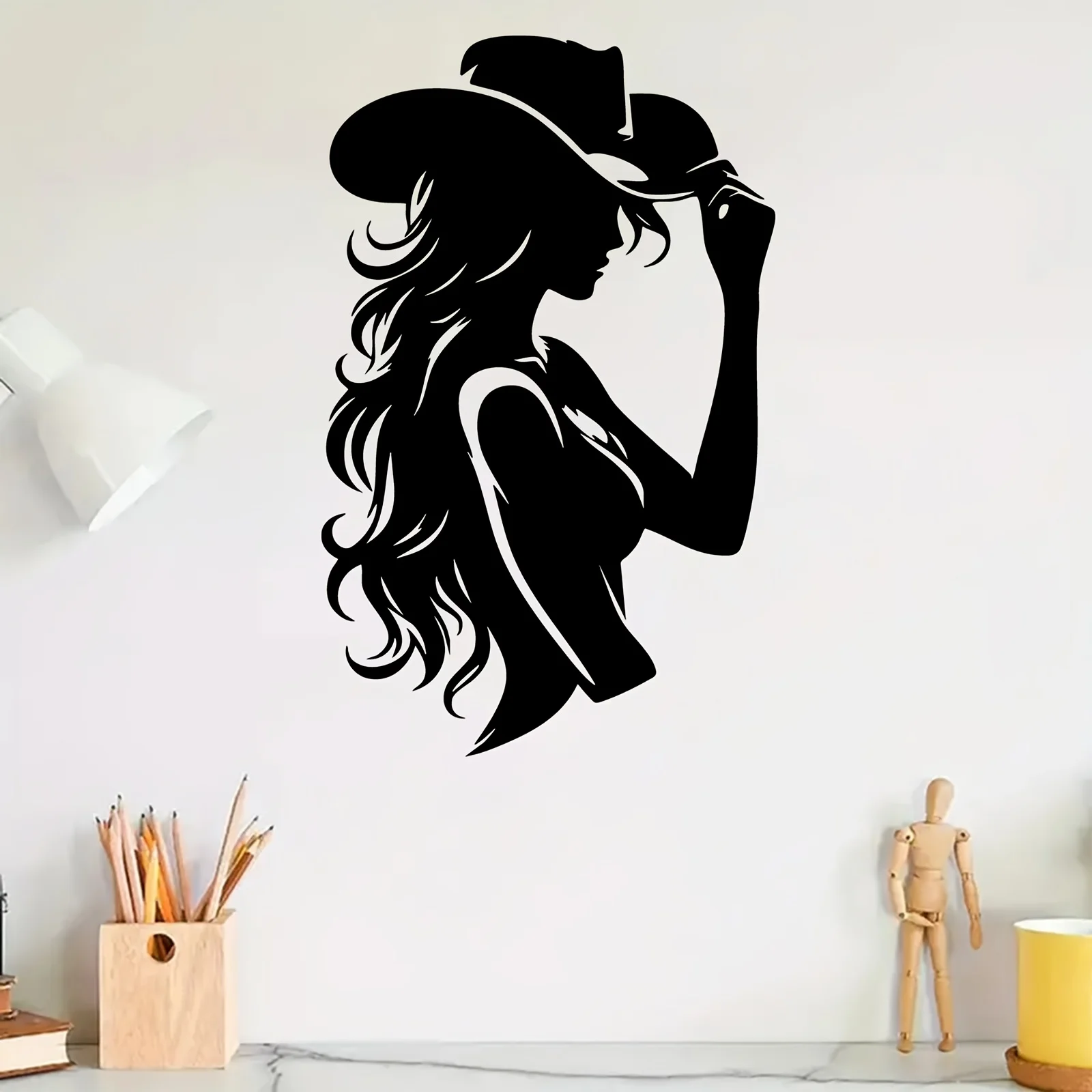Brand 2D Flat Wrought Iron Western Cowgirl Silhouette Metal Wall Art, Laser‑Cut Weatherproof Rustic Sculpture