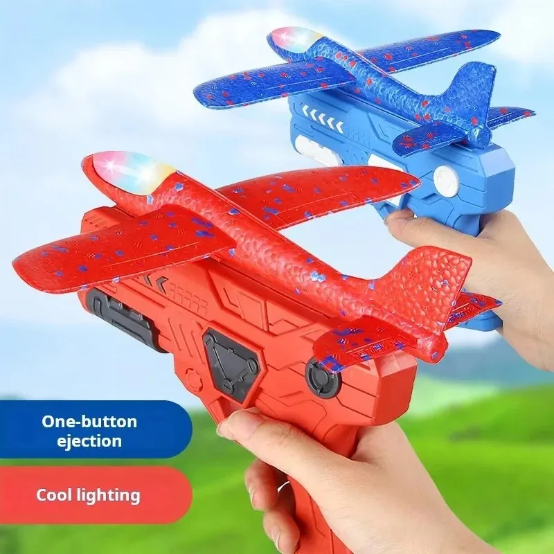 Children's Glowing Foam 10M Launcher Catapult Glider Parent-Child Interaction Outdoor Aircraft Gun Flying Toys for Kids