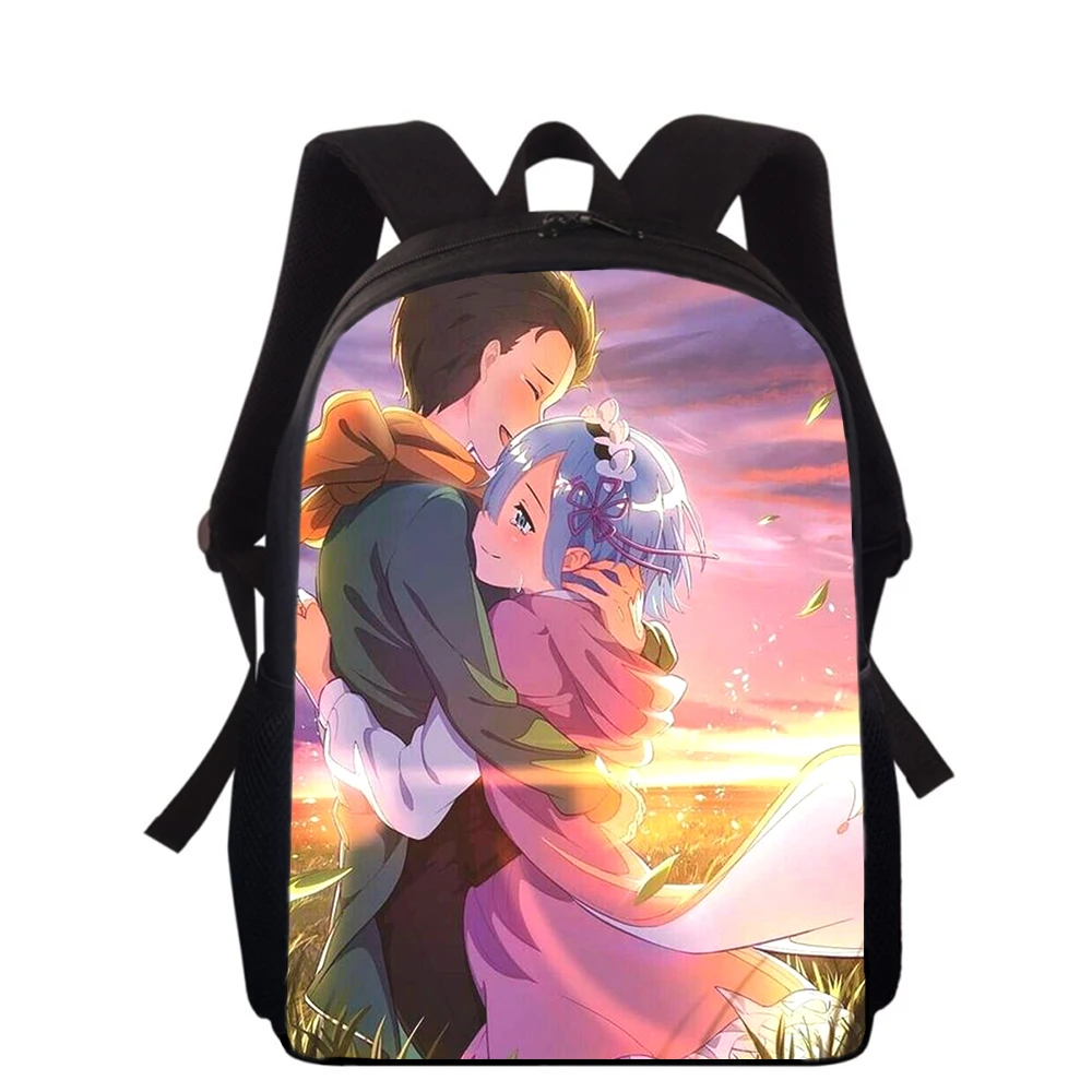 Zero rem zero rem anime mochila para menino e menina, mochila escolar com impressão 3d, mochila escolar para alunos do ensino primário, 16 polegadas