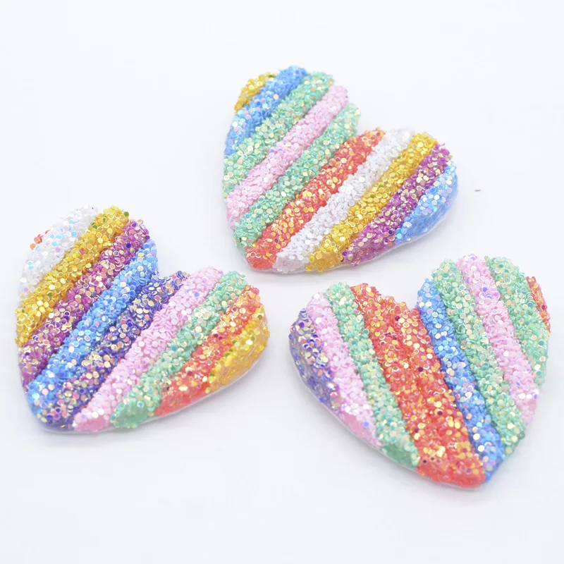 6Pcs 55*50mm Bling Sequin Pipe Rainbow Heart Applique for DIY Clothes Crafts Decor Headwear Hairpin Bow Accessories Patches
