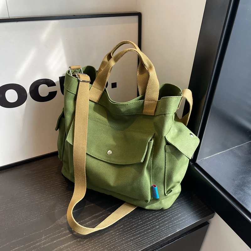 

Large Capacity Interior Compartment Tote Bags Casual Solid Soft 2024 Hot Sale Bags for Women Zipper Canvas Women's Handbags