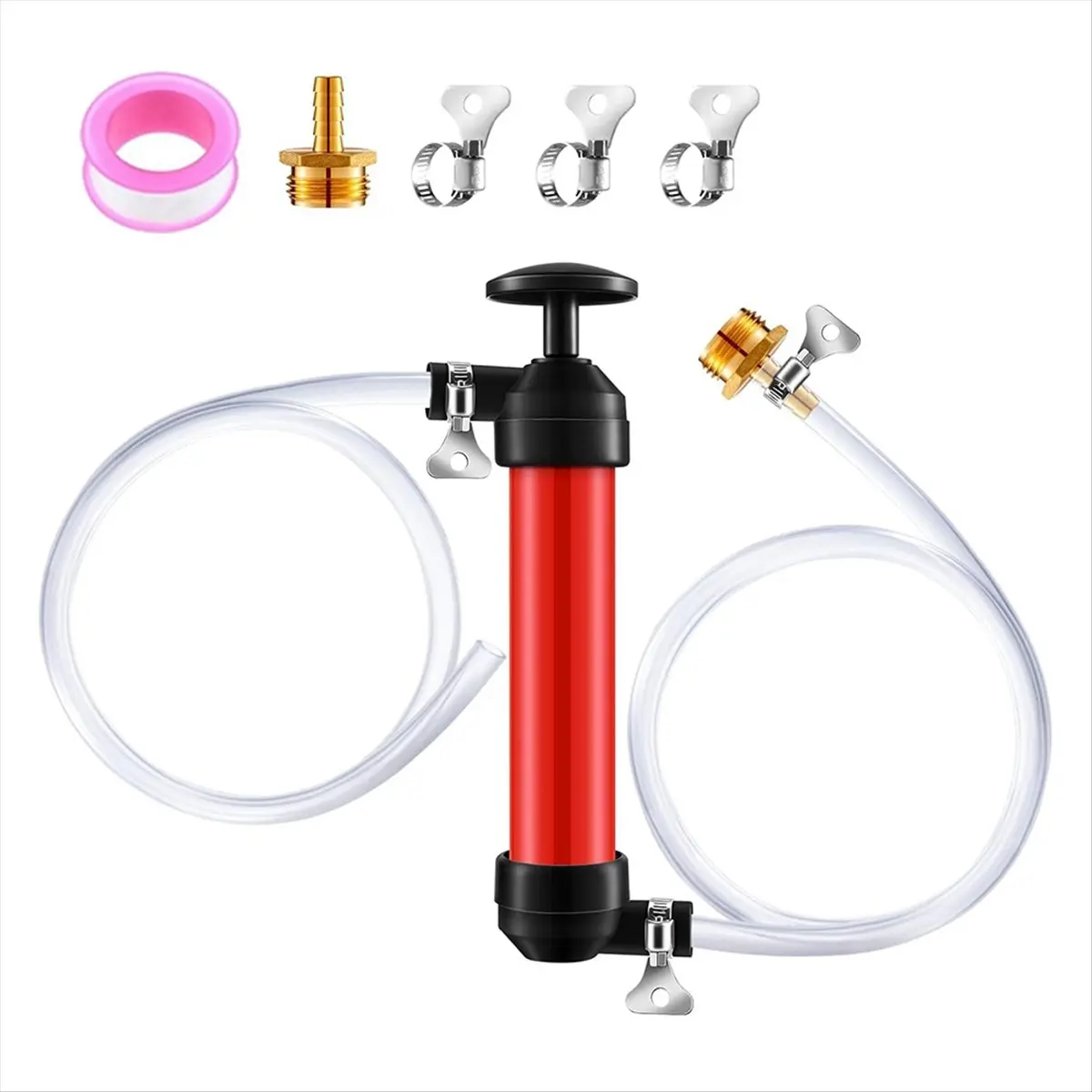 ABZT RV Antifreeze Siphon Hand Pump Kit, Liquid Transfer Pump with Two 1 Metre Clear PVC Hoses for Petrol, Oil and Fluids