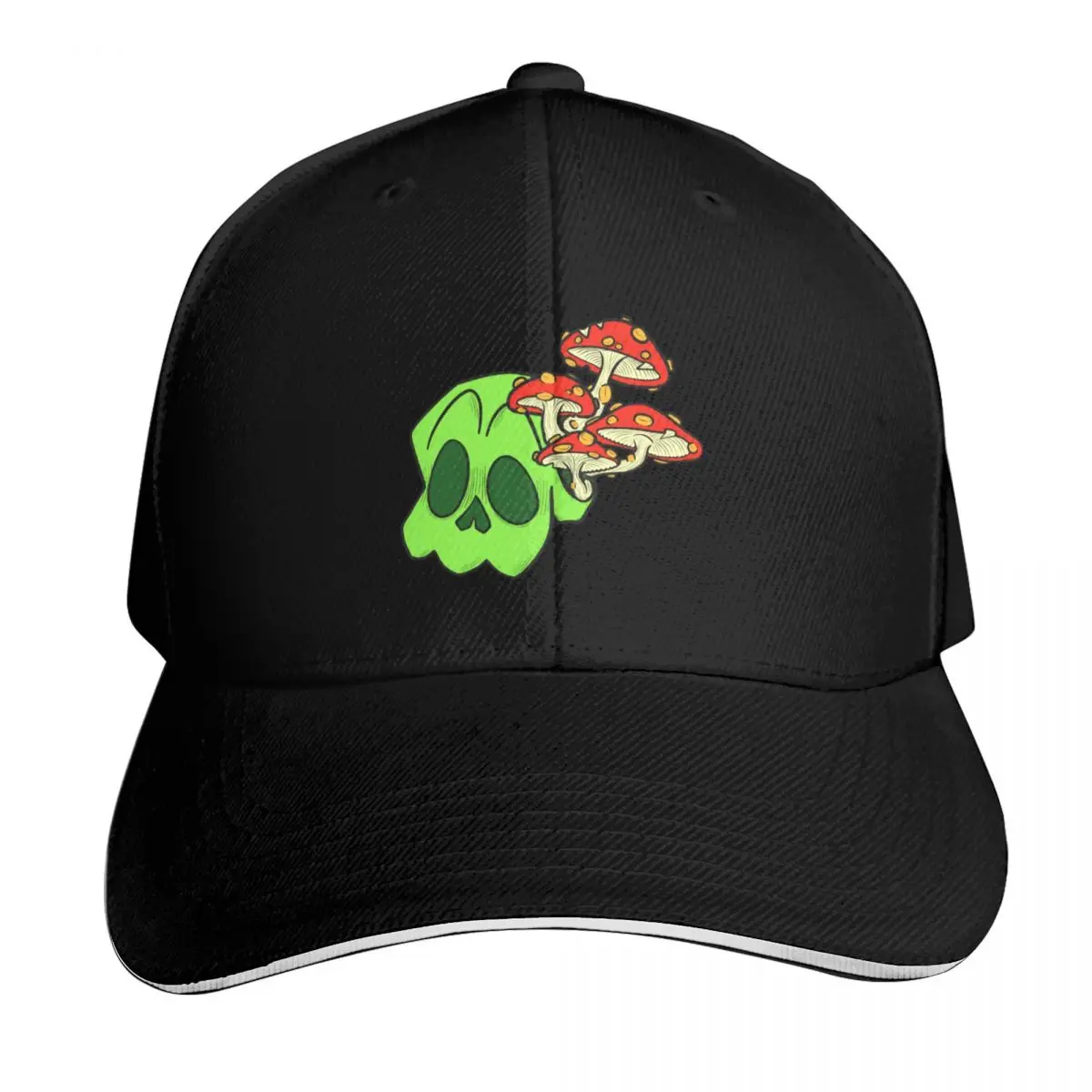 Neon Green Calm Fantasy Mushroom Skull Baseball Cap Vintage Retro Embroidered Lightweight Packable Gift for Him Her