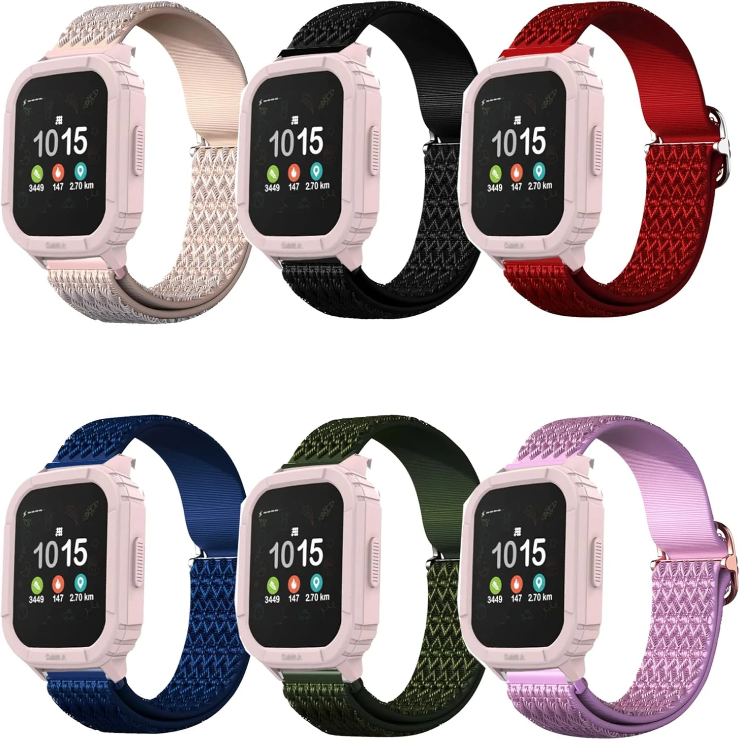 

6pack of Soft, Stretchy, Adjustable Nylon Fabric Bands for Cubitt Jr Smart Watch Fitness Tracker - Elastic Replacement Bracelet