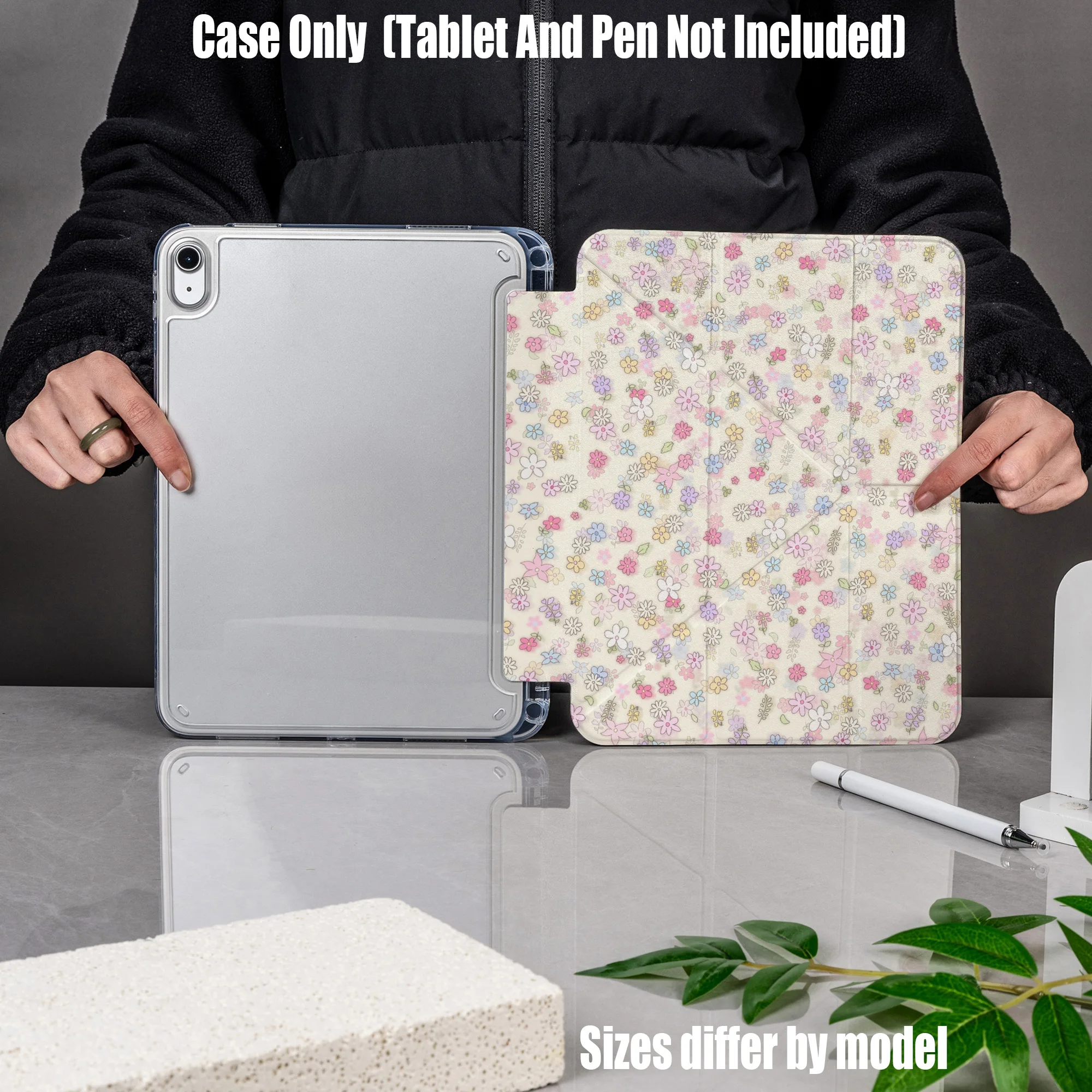 

Minimalist Y-Fold Acrylic Gray Delicate Heart Art Print iPad Case For Apple iPad Pro 12.9 Air 3 Mini 5 9th Gen Cover