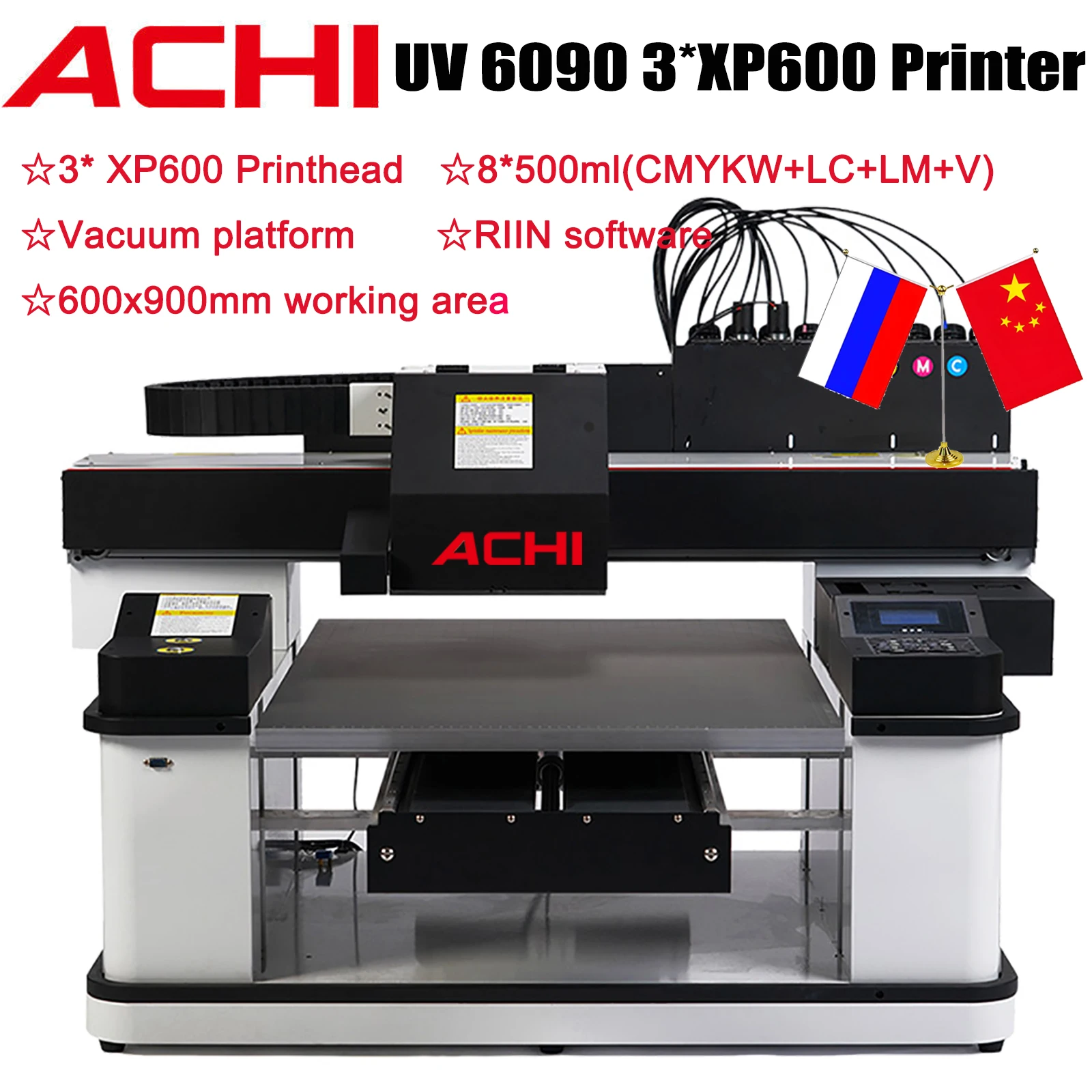 A1 UV 6090 UV Printer EPSON 3PC XP600 Automatic Flatbed Printing +Rotary Axis+CMYKW+LC+LM+V