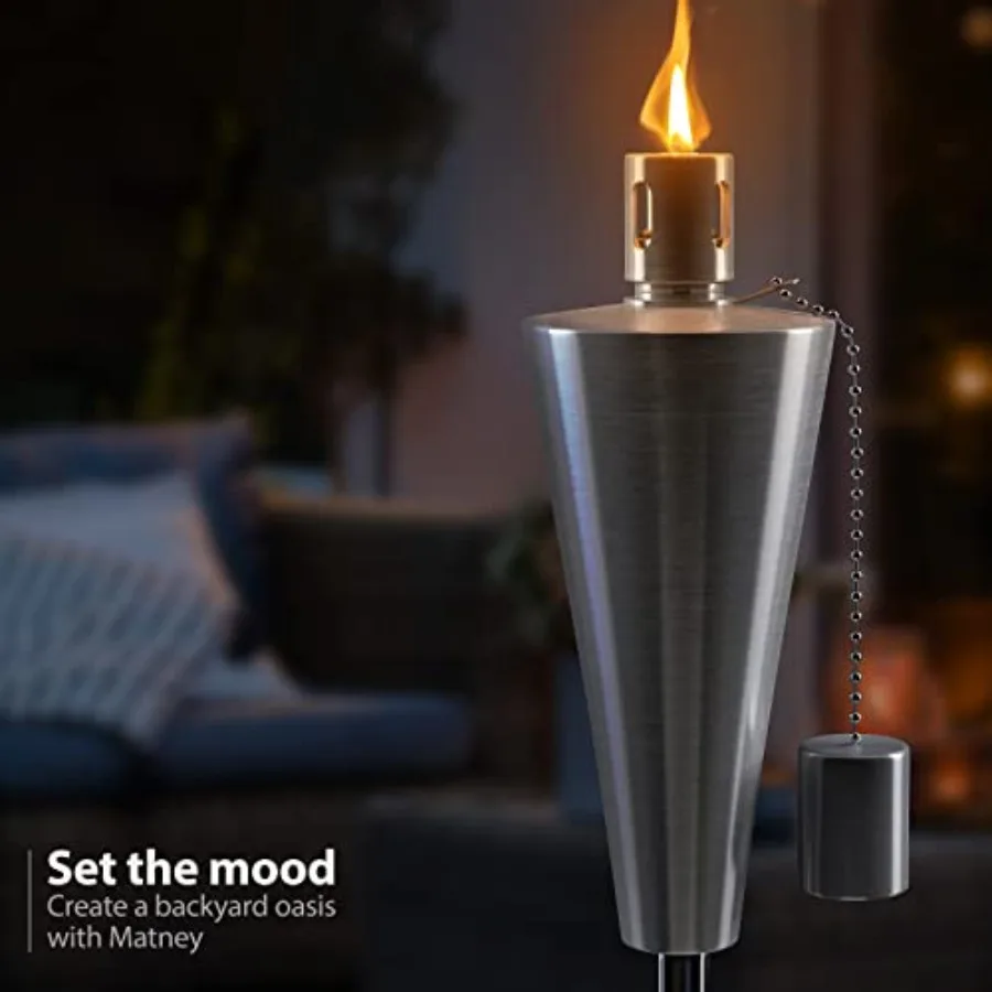 Stainless Steel Torches for Outside - Outdoor Torches - Patio Garden and Yard Lights - 5 Feet Oil Lamp for Citronella - Fibergl