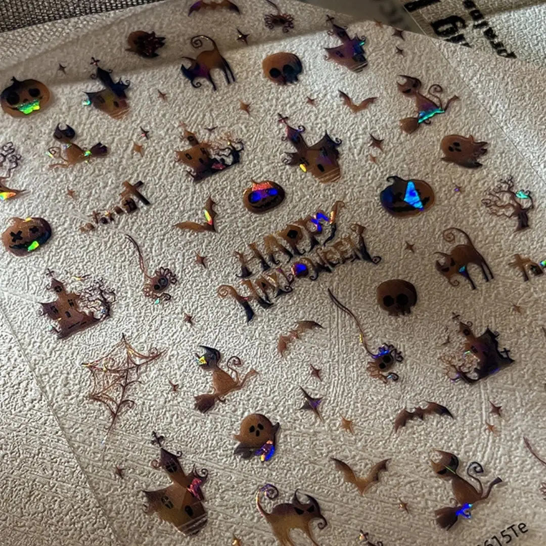 ملصقات الهالوين لمسمار شبح اليقطين القلعة الصليب الخفافيش القط الأسود لاصق المتزلجون ديكور طبعة الليزر لتقوم بها بنفسك مسمار الفن صائق #2