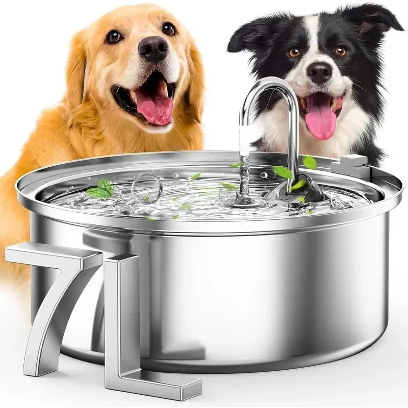 

Dog Water Fountain for Large Dogs,7L/230oz/1.8G Stainless Steel Dog Fountain Super Quiet with Triple Filtration