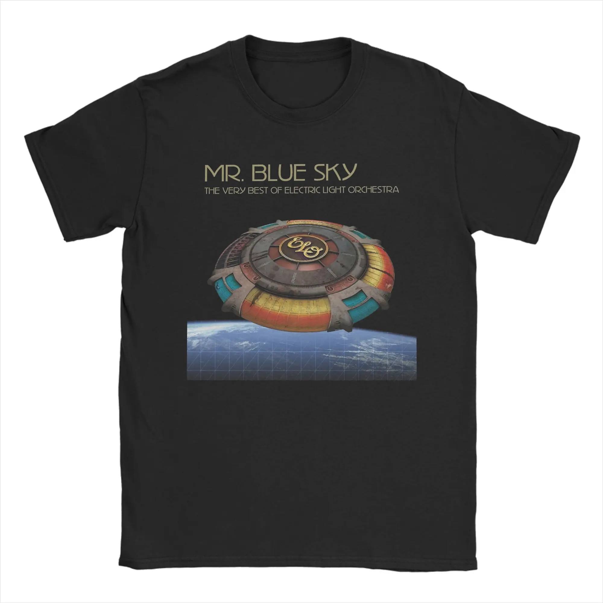 Camiseta eléctrica Light Orchestra ELO para hombre, camiseta de Humor Mr. Blue Sky Rock, camiseta de manga corta con cuello redondo, ropa de algodón de talla grande