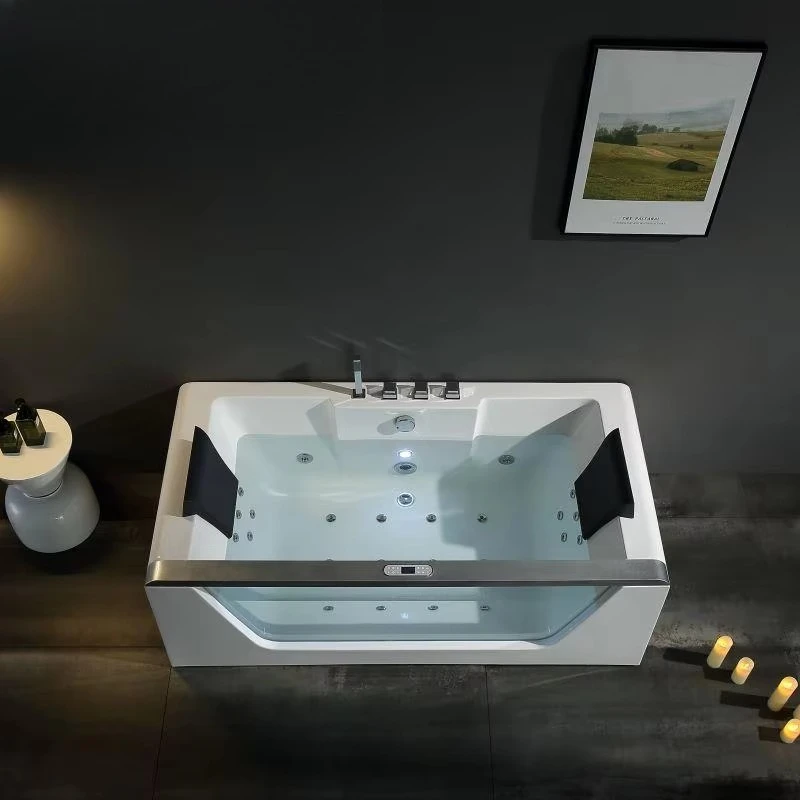 

2-Person Free Standing Glass Apron Bathtub Baignoire Jacuzzis Bathtub with Modern Indoor Glass Spa Massage