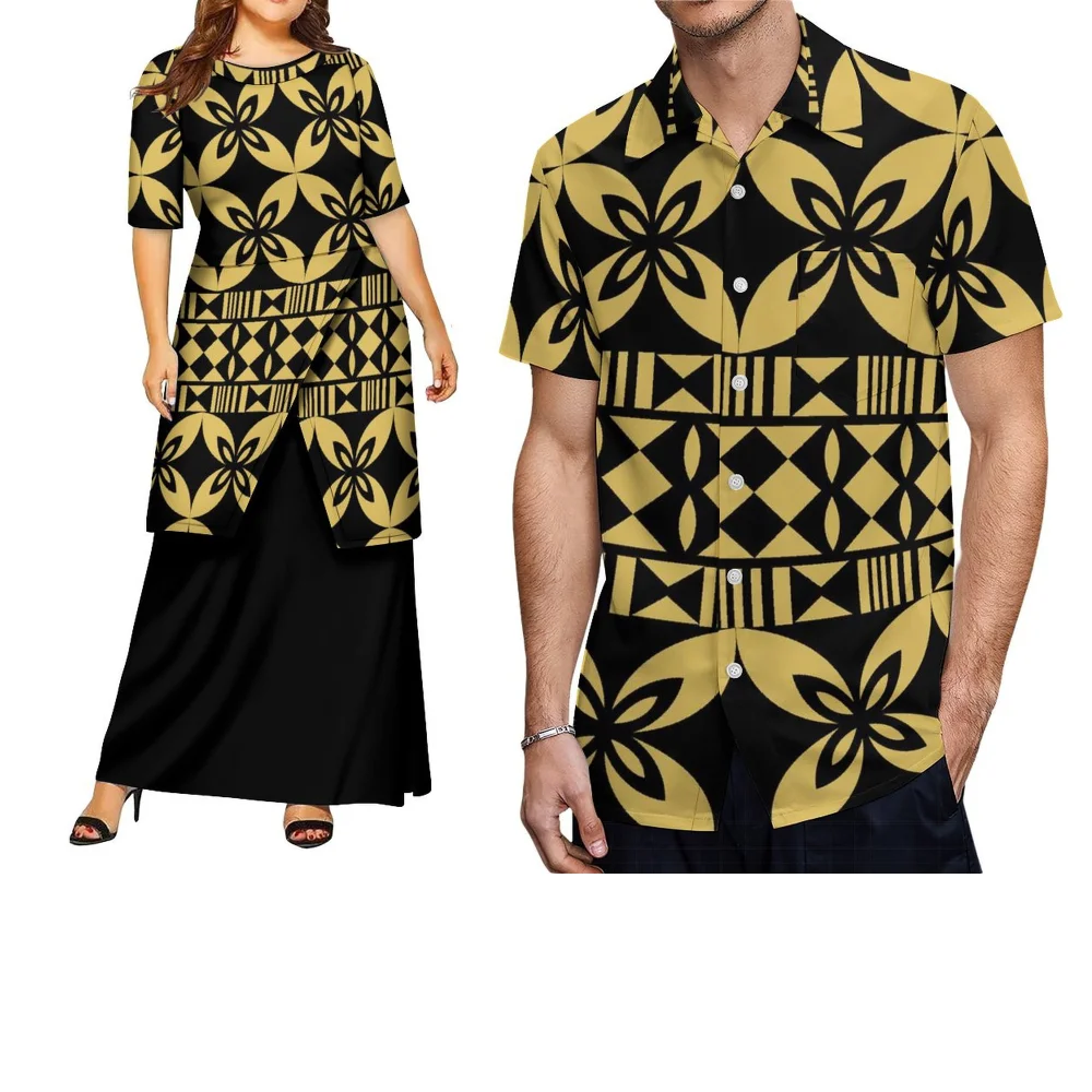 Roupas femininas camisas masculinas polinésia feito sob encomenda puletasi solto vestido casual para mulheres novas roupas de casal de verão