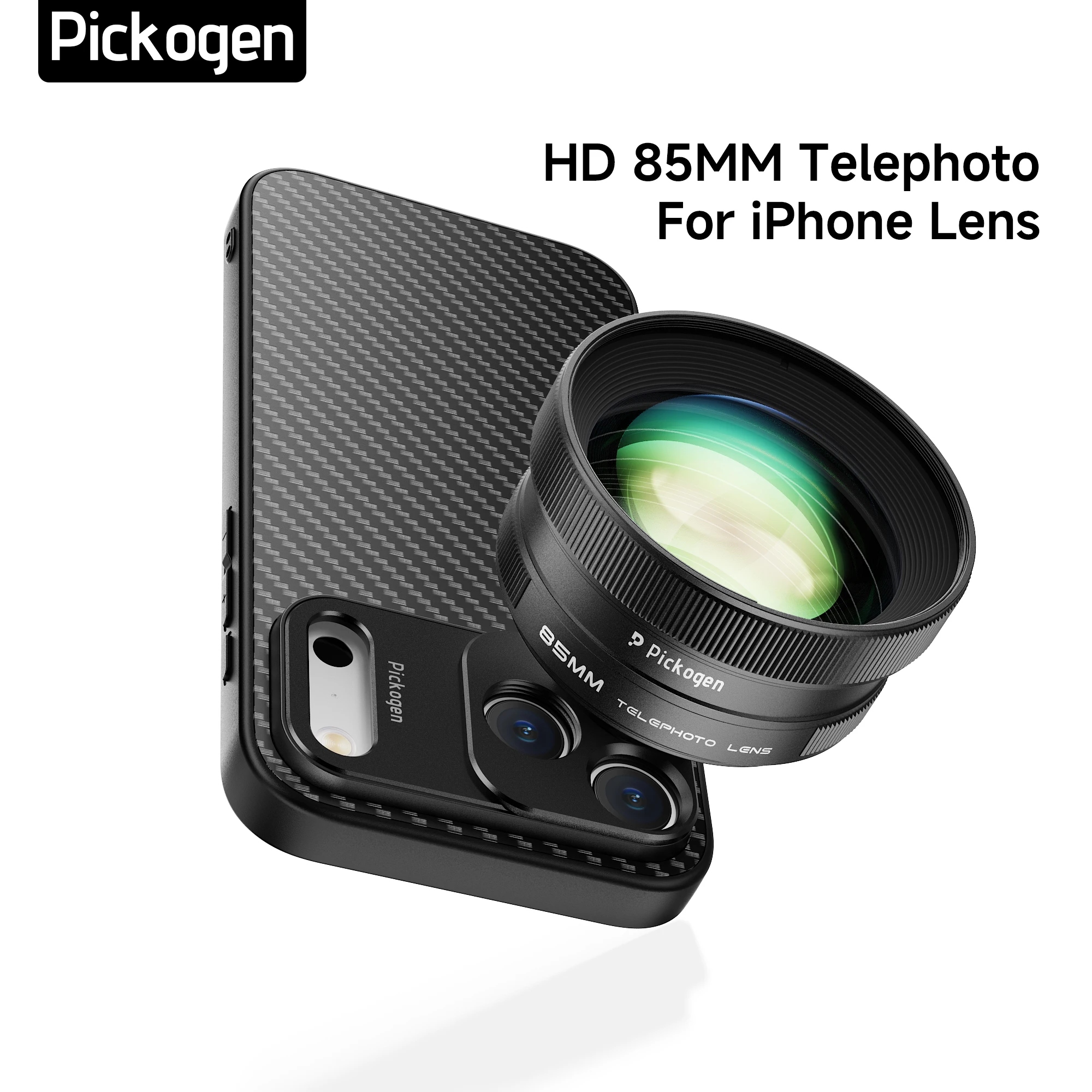 PICKOGEN 85mm Phone Lens  Portrait Background Bokeh Effect 2.2X Magnification With iPhone 17/16/15/14 Pro Max 17mm  Mount Case