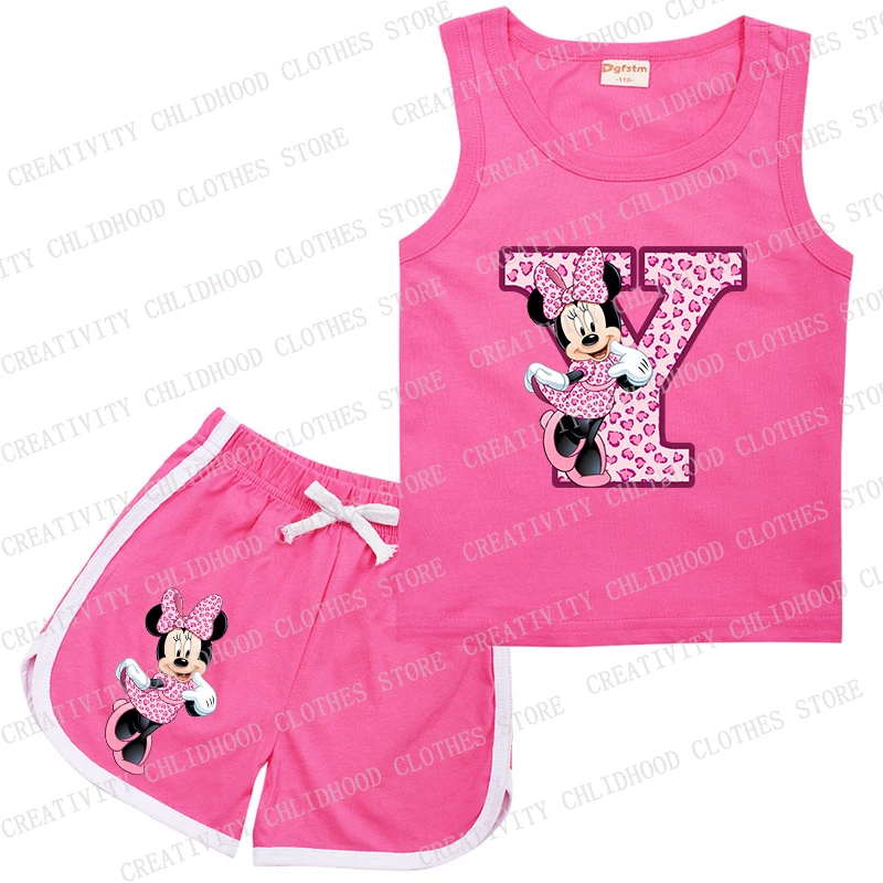 Minnie Children's Suit Letter A B C D Name Combination Kids Girl Boy Vest & Shorts Casual Clothes Cartoon Sleeveless Sports Sets