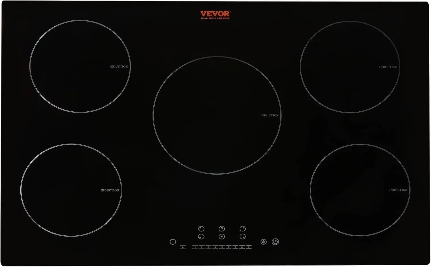 Electric Cooktop, 5 Burners, 30'' Induction Stove Top, Built-in Magnetic Cooktop 9200W, 9 Heating Level Multifunctional Burner