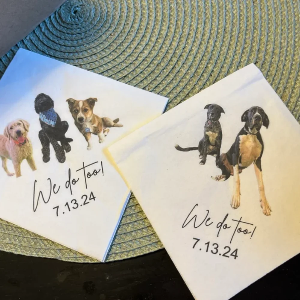 

50Pcs Custom Pet Cocktail Napkins • Personalized Dog Wedding Napkins • Bridal Shower • Rehearsal Dinner • Cat Napkins Colored •