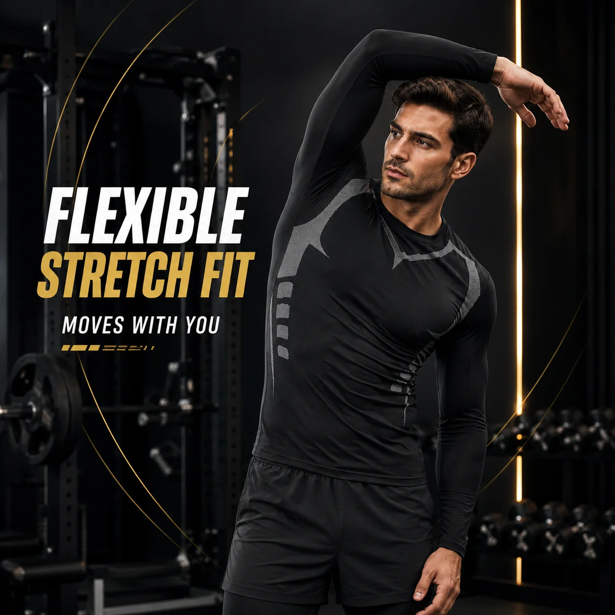 Men's Long Sleeve Compression Shirt Moisture Wicking Quick Dry Athletic Baselayer Stretch Workout Top for Gym Training & Running