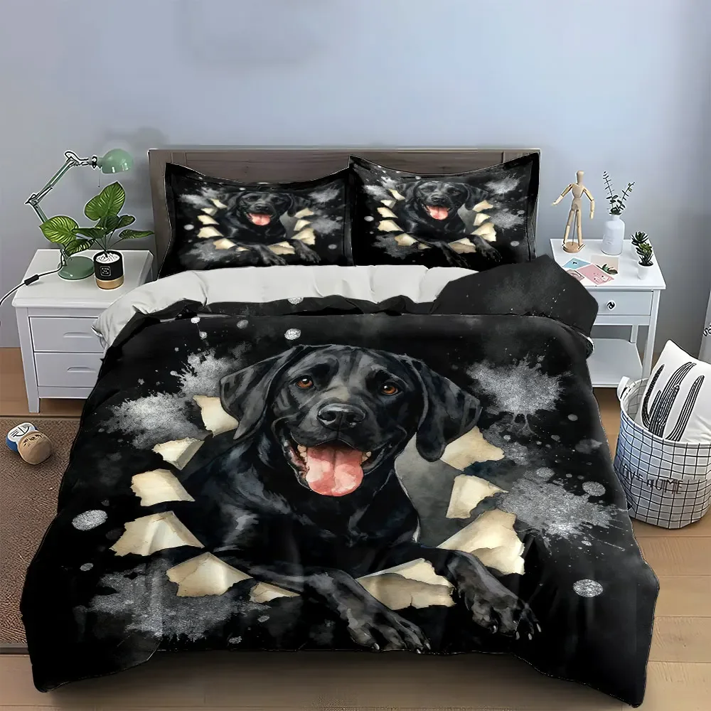 Black Labrador Art Home Decoration Soft Comfortable Duvet Cover Bedding Set Included 1*Duvet Cover & 2*Pillowcases, gift