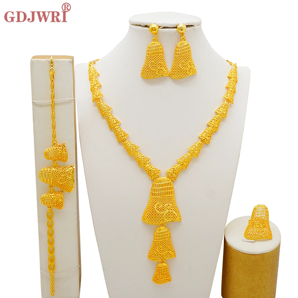 

Fashion Dubai Gold Color Long Chain Jewelry Sets For Women Necklace Earrings Tassels Party Banquet Gift Arabic Charm Choker Set