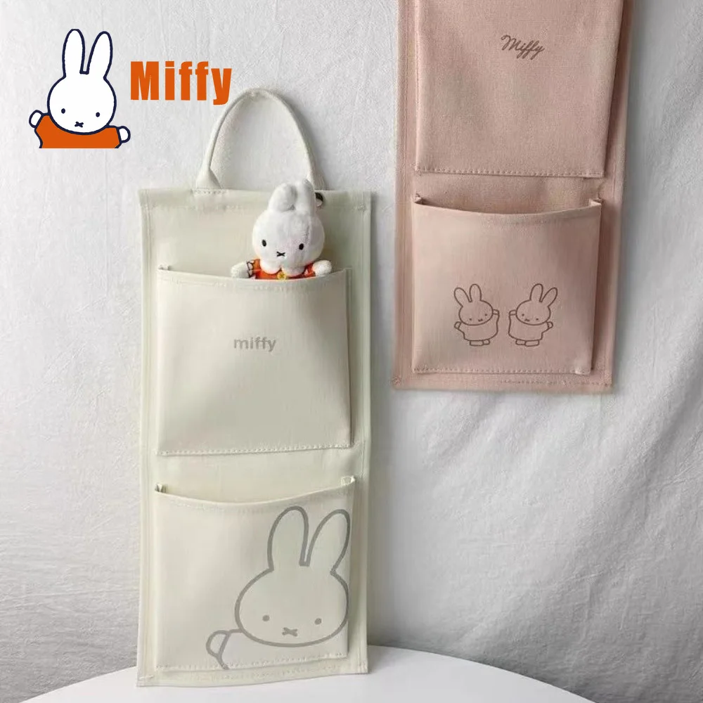 

Kawaii Miffy Hanging Storage Pouch Cute Rabbit Canvas Organizer Multi Pocket Wall Mount Dorm Room Organizer Student Girl Gift