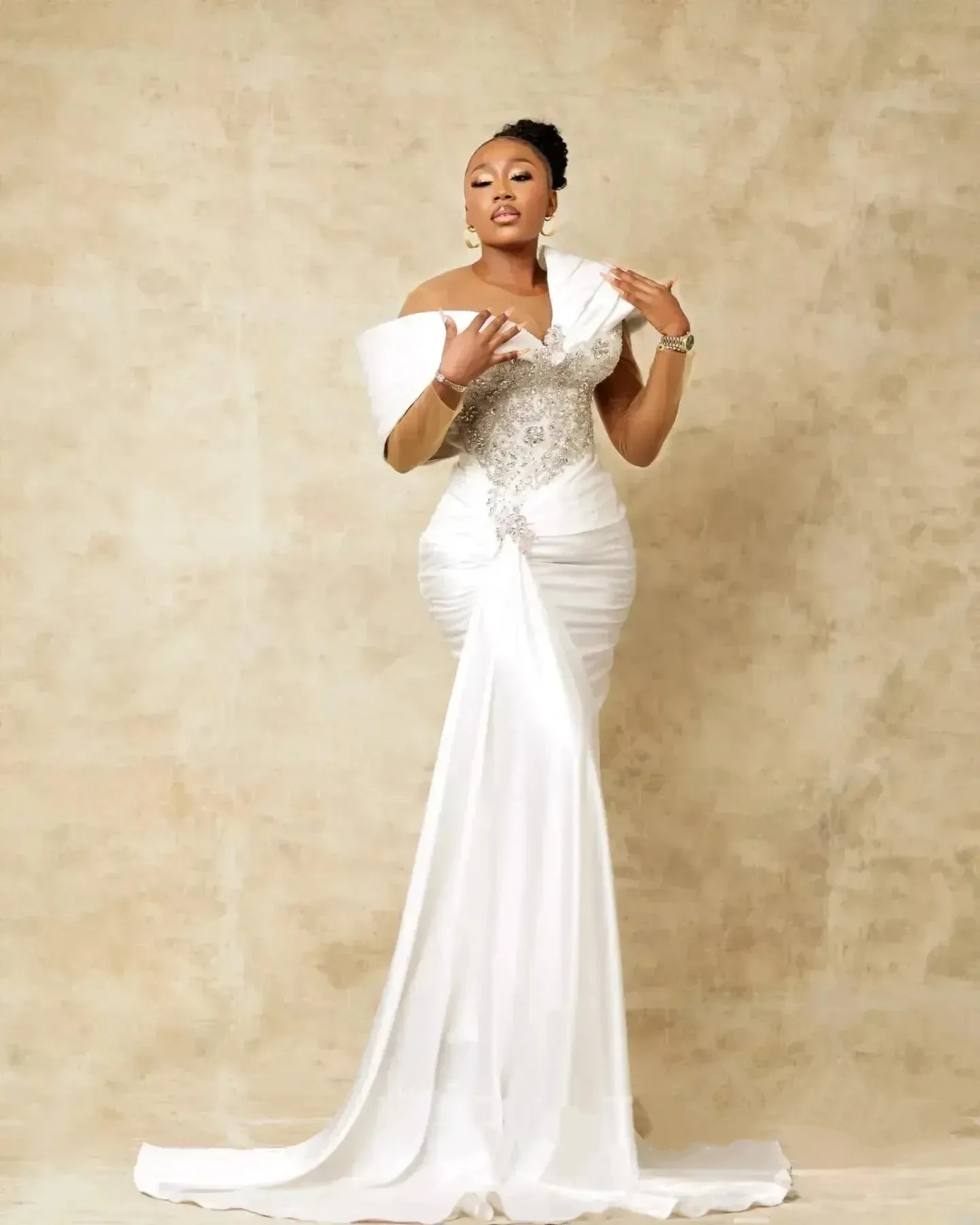 맞춤 제작 2026 럭셔리 화이트 머메이드 3D 다이아몬드 파티 이브닝 드레스 섹시 슬림 특별한 날 세컨드 리셉션 볼 드레스