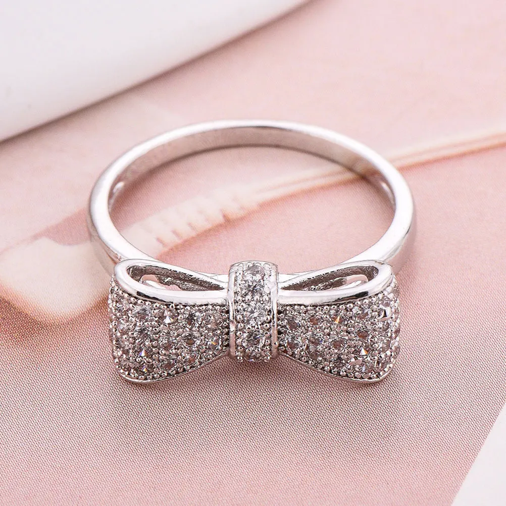 

Zircon Ring with Bow Mother's Day Gift Creative Rings Fashion Finger Jewelry Wedding Celebration