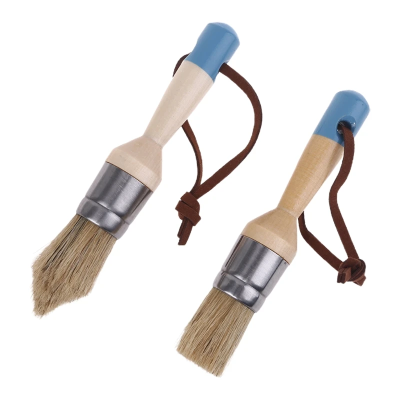 

2 Pcs Wood Handle Natural Bristle Brushes Round and Pointed Chalk Paint Wax Brush Furniture DIY Painting Waxing Tool