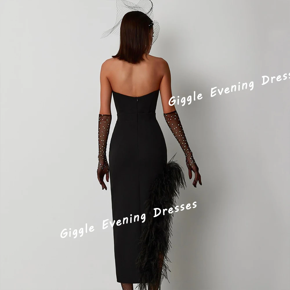 Giggle Crepe Strapless Feathers Elegance Zipper Prom Gown Saudi Arab Fashion Ankle-Length Evening Party Dresses for Women 2024