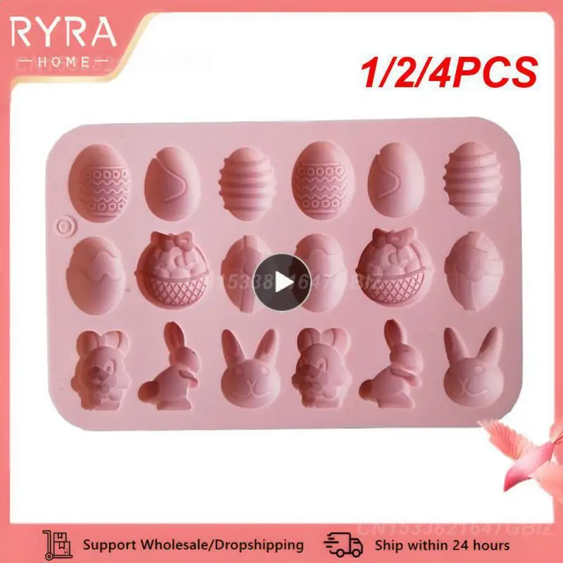 1/2/4PCS Mini 18 Cavitys Easter Silicone Mold Dropper Rabbit Colored Egg Fondant Chocolate Candy Mould Cake Baking