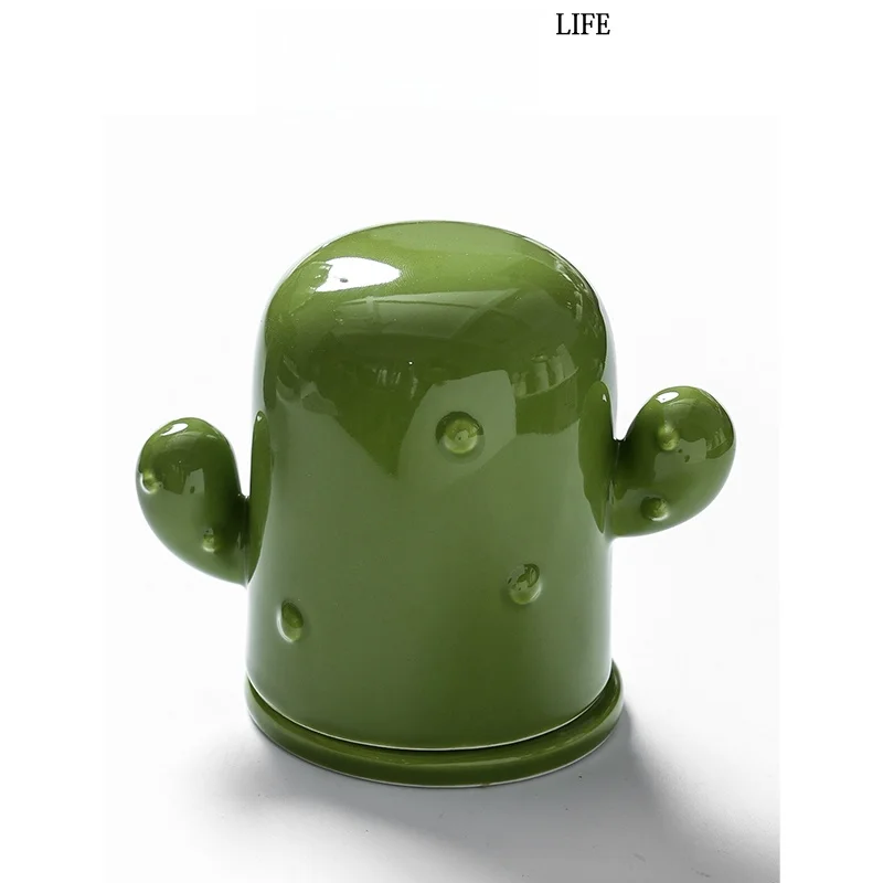 Miki Creative Ceramic Cactus Toothpick Holder Living Room Desktop Storage Jar Cotton Swab Floss Box Home Organization