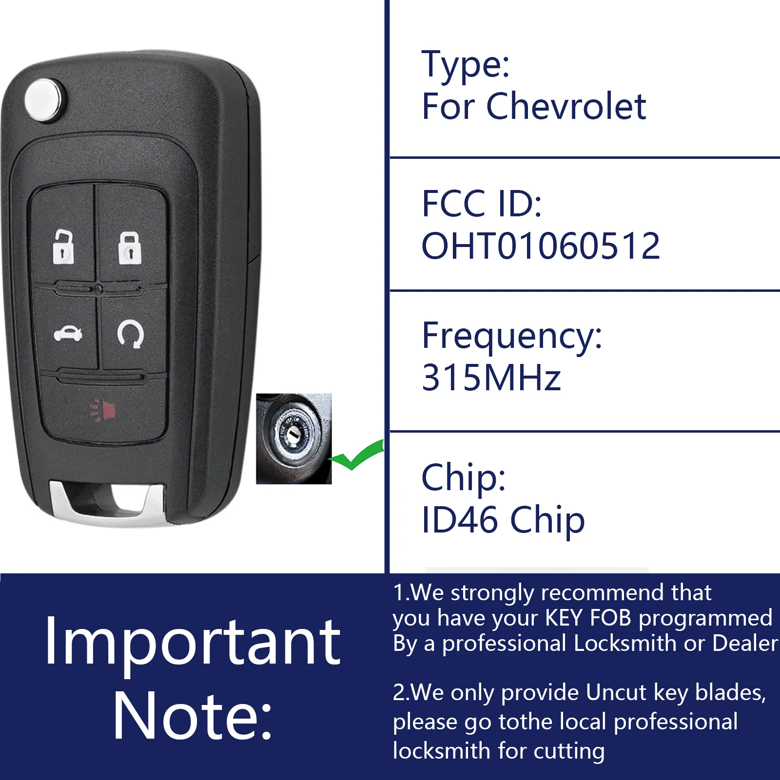 OHMSEN for Chevrolet Buick GMC 4 5Button Flip Remote Key Fob 315MHz OHT01060512 Malibu Impala Cruze Camaro Terrain LaCrosse