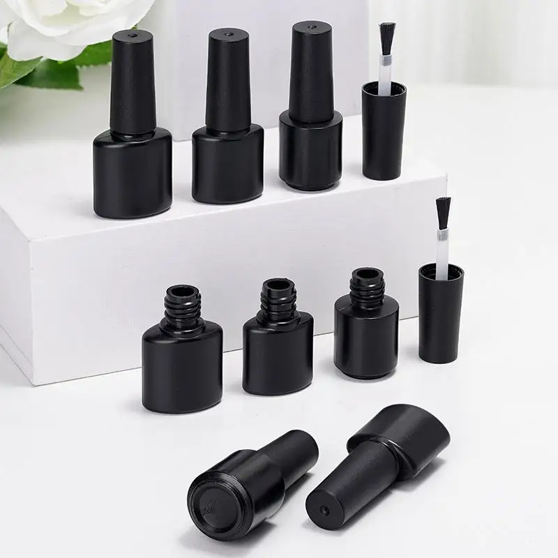 Nail Gel Bottle Empty Nail Polish Bottles Black Refillable Bottles With Brush For Travel Portable Cosmetic Containers 6/7/8/10mL